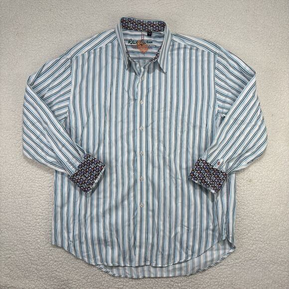 Robert Graham Dress Shirt Mens XXL 2XL Blue Striped Colorful Flip Cuff Button Up - Picture 1 of 7